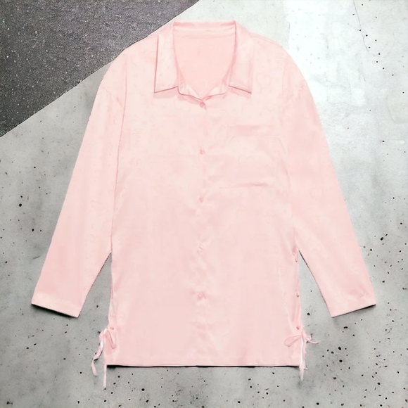 HEAVENLY SATIN SLEEP SHIRT PLAYTIME PINK HEAVENLY MUSINGS JACQUARD SZ XL - Picture 1 of 9